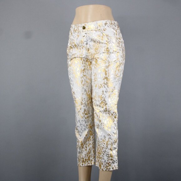 Chicos Platinum Denim Sz 0.5 x 24 White Gold Silver Animal Print Cotton Jeans - Picture 4 of 14
